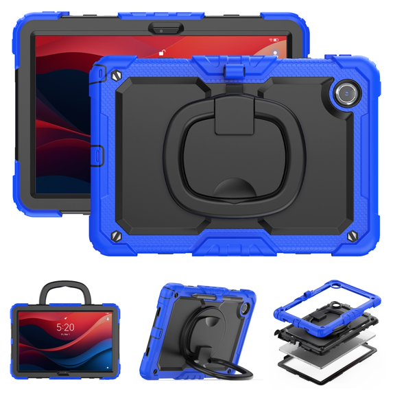 SaniMore for Lenovo Tab M9 9" Tablet 2023 (Model TB-310FU) Back Case with 360° Rotating Kickstand Holder Screen Protector Tri-layer Heavy Duty Drop-resistant Shockproof Cover, Black+Blue