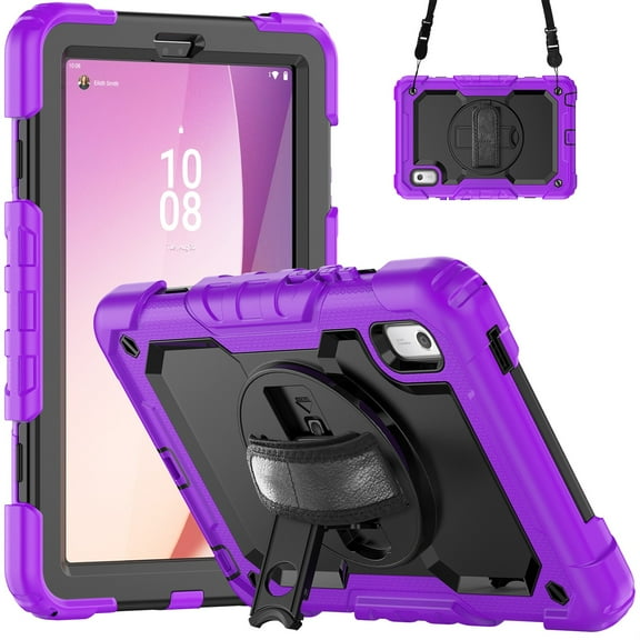 SaniMore for Lenovo Tab M9 Case 9 inch 2023 Tablet, Multi-Functional Rotating Kicktand Cover Built-in Screen Protector, Lenovo Tab M9 Tablet Case with Handle Shoulder Strap & Pen Holder, Purple