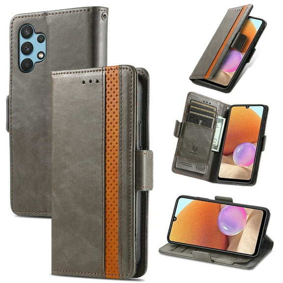 SaniMore Magnetic Clasp Wallet Case for Samsung Galaxy A33 5G with Cash & Card Slots, RFID Blocking Soft TPU + PU Leather Shockproof Protective Cover with Folio Flip Kickstand Shell, Gray