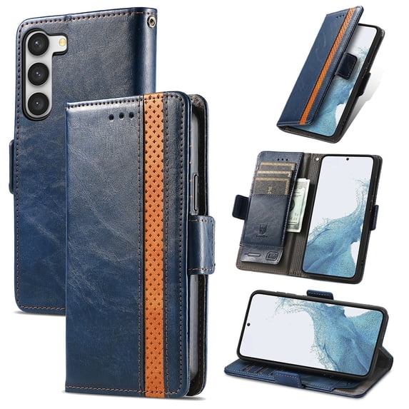 SaniMore Magnetic Clasp Wallet Case for Samsung Galaxy S23 Plus with Cash & Card Slots, RFID Blocking Soft TPU + PU Leather Shockproof Protective Cover with Folio Flip Kickstand Shell, Darkblue