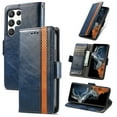 thumbnail image 1 of SaniMore Magnetic Clasp Wallet Case for Samsung Galaxy S23 Ultra with Cash & Card Slots, RFID Blocking Soft TPU + PU Leather Shockproof Protective Cover with Folio Flip Kickstand Shell, Darkblue, 1 of 7