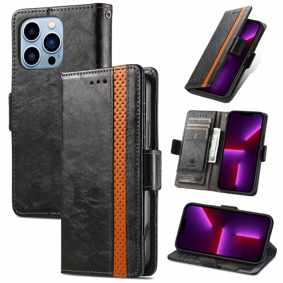 SaniMore Magnetic Clasp Wallet Case for iPhone 15 Pro Max with Cash & Card Slots, RFID Blocking Soft TPU + PU Leather Shockproof Protective Cover with Folio Flip Kickstand Shell, Black
