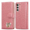 thumbnail image 1 of SaniMore Magnetic Closure Flip Wallet Case for Samsung Galaxy S23 Plus, [RFID Blocking] Card Holder PU Leather Glitter Diamond Heart Cover with Kickstand Shockproof Protective Shell, Pink, 1 of 9