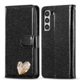 thumbnail image 1 of SaniMore Magnetic Closure Flip Wallet Case for Samsung Galaxy S23, [RFID Blocking] Card Holder PU Leather Glitter Diamond Heart Cover with Kickstand Shockproof Protective Shell, Black, 1 of 9