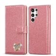thumbnail image 1 of SaniMore Magnetic Closure Flip Wallet Case for Samsung Galaxy S23 Ultra, [RFID Blocking] Card Holder PU Leather Glitter Diamond Heart Cover with Kickstand Shockproof Protective Shell, Pink, 1 of 9