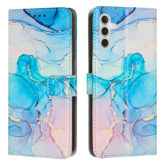 SaniMore Magnetic Closure Wallet Case for Samsung Galaxy A13 5G with Card Holder, Painted Marble Pattern PU Leather Cover Support Kickstand & Wrist Strap Shockproof Protective Shell, Green