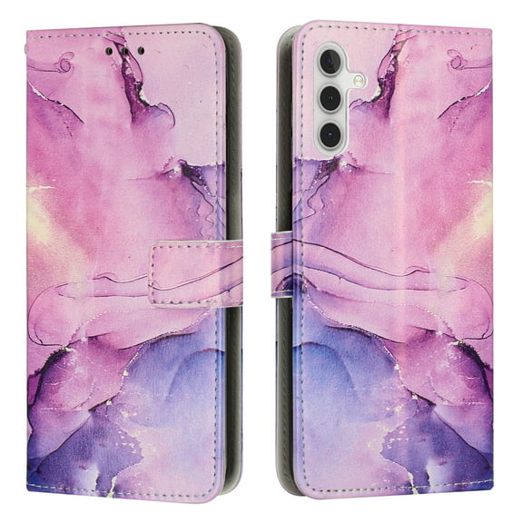 SaniMore Magnetic Closure Wallet Case for Samsung Galaxy A54 5G with Card Holder, Painted Marble Pattern PU Leather Cover Support Kickstand & Wrist Strap Shockproof Protective Shell, Purple