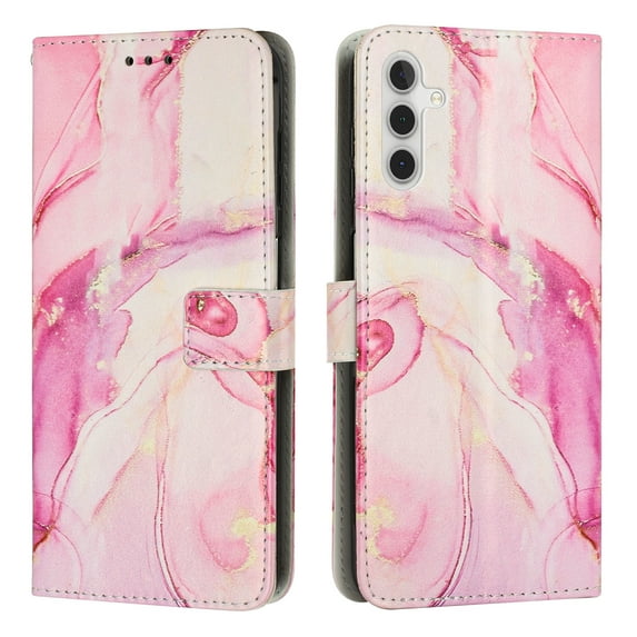 SaniMore Magnetic Closure Wallet Case for Samsung Galaxy A54 5G with Card Holder, Painted Marble Pattern PU Leather Cover Support Kickstand & Wrist Strap Shockproof Protective Shell, Rosegold