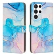 thumbnail image 1 of SaniMore Magnetic Closure Wallet Case for Samsung Galaxy S22 Ultra with Card Holder, Painted Marble Pattern PU Leather Cover Support Kickstand & Wrist Strap Shockproof Protective Shell, Green, 1 of 8