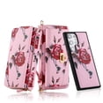 thumbnail image 1 of SaniMore Magnetic Detachable Wallet Case for Samsung Galaxy S23 Ultra, Flower Pattern RFID Blocking Cover Support Wireless Charging Card Slot Shoulder & Wrist Strap 360° Full Protective Shell, Pink, 1 of 12