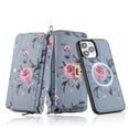 thumbnail image 1 of SaniMore Magnetic Detachable Wallet Case for iPhone 13 Pro, Flower Pattern RFID Blocking Cover Support Wireless Charging Card Slot Shoulder & Wrist Strap 360° Full Protective Shell, Grey, 1 of 13