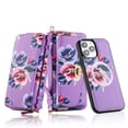 thumbnail image 1 of SaniMore Magnetic Detachable Wallet Case for iPhone 13 Pro Max, Flower Pattern RFID Blocking Cover Support Wireless Charging Card Slot Shoulder & Wrist Strap 360° Full Protective Shell, Purple, 1 of 13
