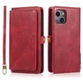 thumbnail image 1 of SaniMore Magnetic Detachable Wallet Case for iPhone 14 Plus, PU Leather 2-in-1 Functional Cover Buil-in Multiple Card Slots & Car Mount Wrist Strap Shockproof Protective Shell, Red, 1 of 10