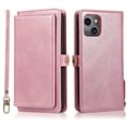 thumbnail image 1 of SaniMore Magnetic Detachable Wallet Case for iPhone 14 Plus, PU Leather 2-in-1 Functional Cover Buil-in Multiple Card Slots & Car Mount Wrist Strap Shockproof Protective Shell, Rosegold, 1 of 10