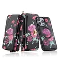 thumbnail image 1 of SaniMore Magnetic Detachable Wallet Case for iPhone 14 Pro Max, Flower Pattern RFID Blocking Cover Support Wireless Charging Card Slot Shoulder & Wrist Strap 360° Full Protective Shell, Black, 1 of 13