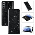 thumbnail image 1 of SaniMore Magnetic Flip Wallet Case for Samsung Galaxy S22 6.1", PU Leather Ultra-Thin Glitter Cover Buil-in Card Slot & Kickstand Shockproof Protective Shell for Samsung S22, Black, 1 of 8