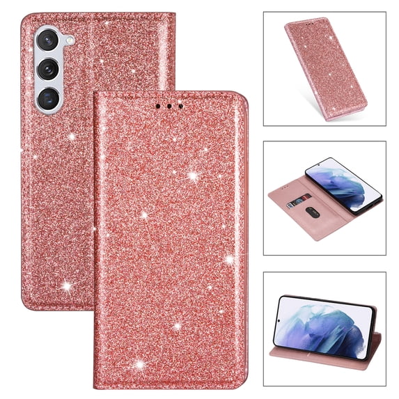 SaniMore Magnetic Flip Wallet Case for Samsung Galaxy S23 Plus 6.6", PU Leather Ultra-Thin Glitter Cover Buil-in Card Slot & Kickstand Shockproof Protective Shell for Samsung S23 Plus, Rosegold