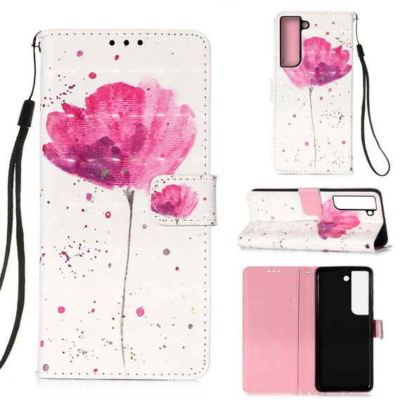 SaniMore Magnetic Flip Wallet Case for Samsung Galaxy S23 Plus 6.6", RFID Blocking Card Holder Painted Pattern PU Leather Cover with Kickstand & Wrist Strap Shockproof Protective Shell, Flower