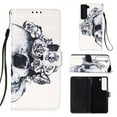 thumbnail image 1 of SaniMore Magnetic Flip Wallet Case for Samsung Galaxy S24, RFID Blocking Card Holder Painted Pattern PU Leather Cover with Kickstand & Wrist Strap Shockproof Protective Shell, Skull, 1 of 5