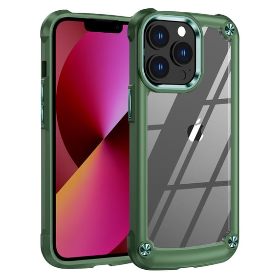 SaniMore Magnetic Transparent Case for iPhone 14 Pro Max with Wireless Charging, PC & Liquid TPU Cover with Independent Mental Key Armor Goggles Protective Lens Shockproof Protective Shell, Armygreen