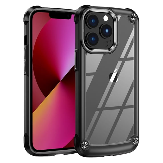 SaniMore Magnetic Transparent Case for iPhone 14 Pro Max with Wireless Charging, PC & Liquid TPU Cover with Independent Mental Key Armor Goggles Protective Lens Shockproof Protective Shell, Black