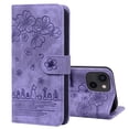 thumbnail image 1 of SaniMore Magnetic Wallet Case for iPhone 15 Plus [RFID Blocking] Card Holder, Cartoon Embossing PU Leather Cover Built-in Kickstand & Wrist Strap Shockproof Protective Shell, Purple, 1 of 7
