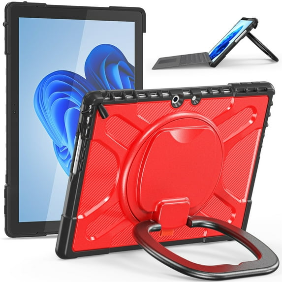 SaniMore for Microsoft Surface Pro 9 13" 2022 Case Support Keyboard Connection, Soft TPU & Rugged PC Cover with Handle & 360° Rotatable Kickstand Small Lock Full Body Protective Shell, Red