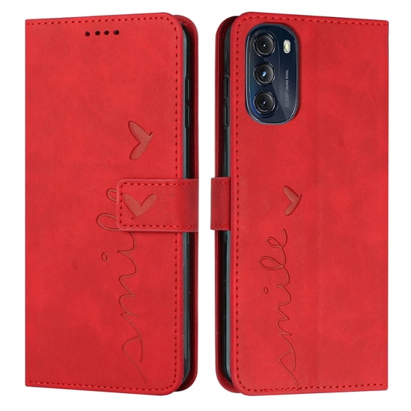 SaniMore for Motorola Moto G 5G 2022 Case with RFID Blocking Cash & Card Slots, Scratch Proof Wallet Soft TPU + PU Leather Cover with Kickstand + Hand Strap Shockproof Protective Shell, Red