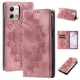 thumbnail image 1 of SaniMore for Motorola Moto G Play 2024 Case, PU Leather Embosed Mandala Flower Wallet Protective Phone Cover Card Slots Pocket Purse Women Men Kickstand Vintage Shockproof Anti-fall Shell, Pink, 1 of 9