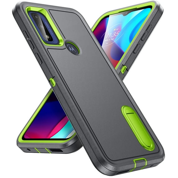 SaniMore for Motorola Moto G Stylus (2023) 6.6" Hybird Case, Rugged PC Back Shockproof TPU Shell Metal Hidden Kickstand Drop Resistant Anti-slip Heavy Duty Protective Cover, Gray+Green
