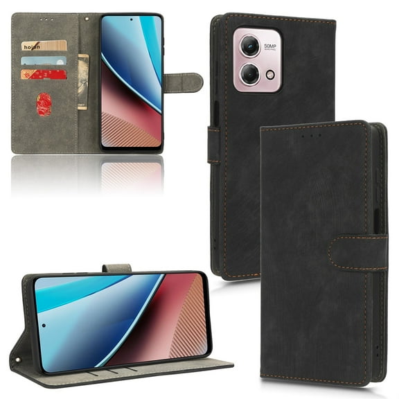 SaniMore for Motorola Moto G Stylus 5G 2024 Premium PU Leather Case, [RFID Blocking] Card Holder Magnetic Wallet Folio Cover with Practical Bracket + Detachable Wrist Strap, Black