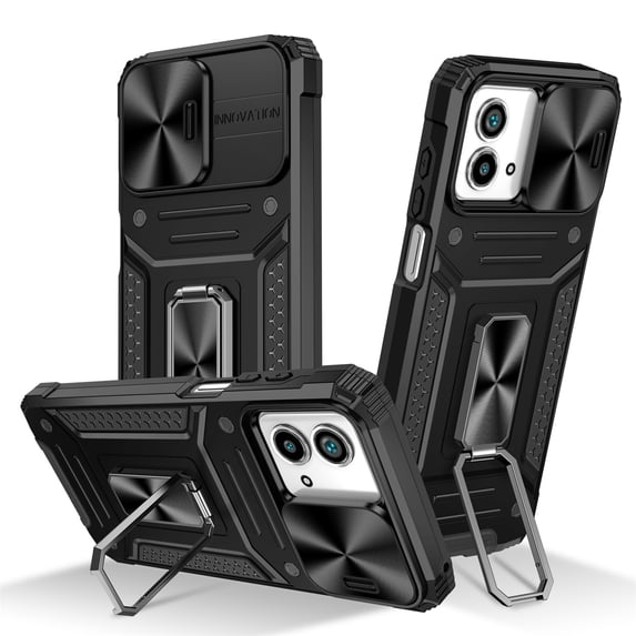 SaniMore for Motorola Moto G Stylus 5G Stand Case, Slide Camera Cover 360 Degree Rotating Kickstand Magnetic Car Mount Hybird Tri-layer Rugged Shell Military-grade Shockproof Anti-drop Cover, Black
