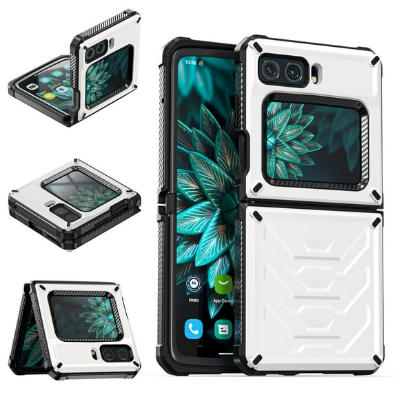 SaniMore for Motorola Moto Razr 6.7" Folding Armored Case, Rugged PC & TPU Bumpers Magnetic Cover Support Wireless Charging Military Grade Shockproof Heavy Duty Protective Shell, White