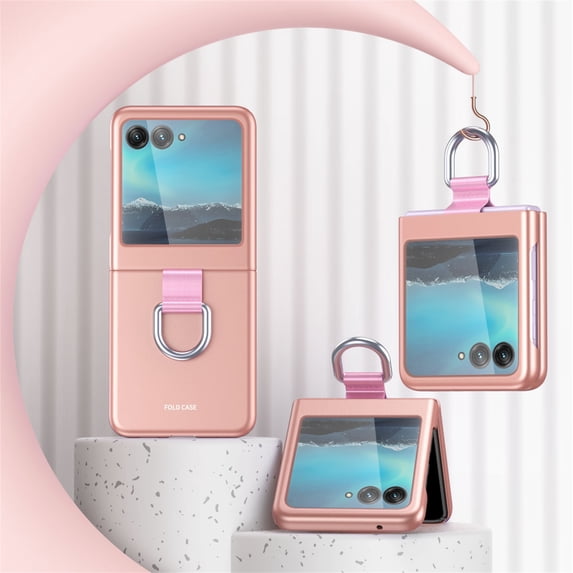 SaniMore for Motorola Razr 40 Ultra Case 6.9 Inch, Slim Folding Cover for Motorola Razr 40 Ultra Built-in Ring Kickstand Holder Shockproof Matte Hard PC Anti-Drop Protection Phone Case, Rosegold