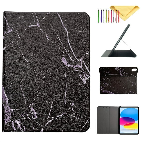 SaniMore New iPad 10th Generation Case 10.9 inch 2022, iPad 10 Case Marble Design Shock Proof Stand Cover with Auto Sleep/Wake Protective Case for 10.9” iPad 10th Gen 2022 A2696 A2757 A2777, Black