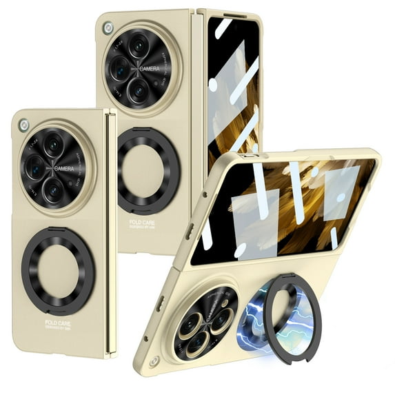 SaniMore for One Plus Open Case (7.82" 2023), 360° Rotating Bracket Built-in Screen Protector Hinge Protection Shockproof Anti-fall Lens All-inclusive Ruged Slim Fit Stand Cover - Gold