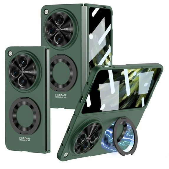 SaniMore for One Plus Open Case (7.82" 2023), 360° Rotating Bracket Built-in Screen Protector Hinge Protection Shockproof Anti-fall Lens All-inclusive Ruged Slim Fit Stand Cover - Green