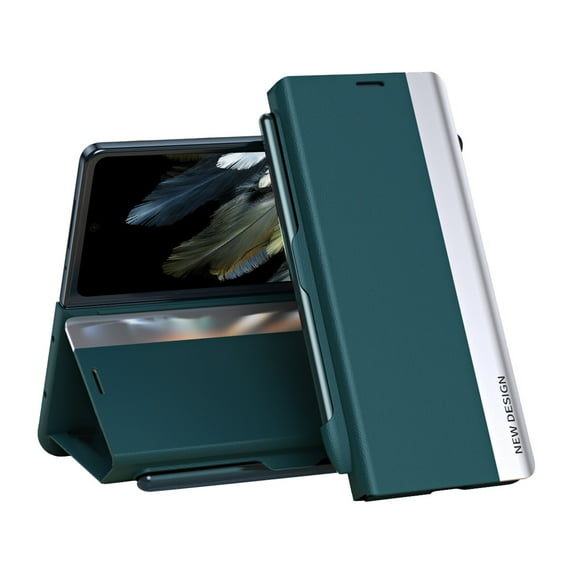 SaniMore for OnePlus Open 2023 Case, PU Leather Skin Rugged PC Back Magnetic Hidden Bracket Pen Holder Drop Resistant All-inclusive Full Protective Case for OnePlus Open, Green