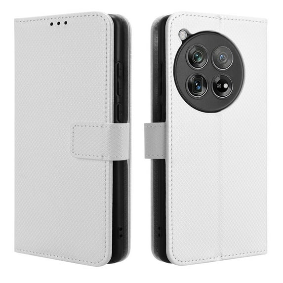 SaniMore for Oneplus 12R PU Leather Case, Magnetic Closure Flip Wallet Cover with Wrist Strap Card Slot & Adjustable Kickstand All-Inclusive Protective Wallet Shell, White