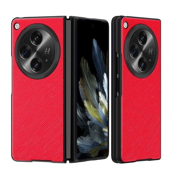 SaniMore for Oneplus Open (2023) Case, Durable Wear-resstant PU Leather Skin + Shockproof Anti-drop Anti-scrcatch No-fingerprint Protective Shell for Oneplus Open, Red