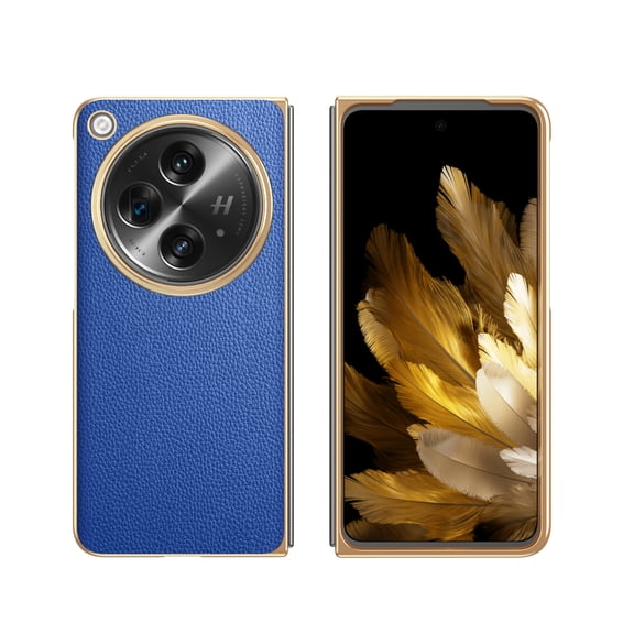 SaniMore for Oneplus Open (2023) Case, Wear-resistant PU Leather Skin Lychee Pattern, Plating Bumper Slim Lightweight Shockproof Cover [Rugged PC Backplane] for Oneplus Open, Blue