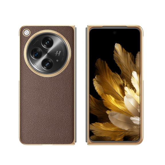 SaniMore for Oneplus Open (2023) Case, Wear-resistant PU Leather Skin Lychee Pattern, Plating Bumper Slim Lightweight Shockproof Cover [Rugged PC Backplane] for Oneplus Open, Coffee