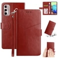 thumbnail image 1 of SaniMore PU Leather Wallet Case for Motorola Moto G Stylus 5G (6.8" 2022), Shockproof Buffer Wrist Strap[Romoveable] Kickstand Card Slots Cash Pocket Anti-scratch Full-protective Shell, Brown, 1 of 8
