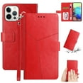 thumbnail image 1 of SaniMore PU Leather Wallet Case for iPhone 15 Pro (6.1" 2023), Shockproof Buffer Wrist Strap[Romoveable] Kickstand Card Slots Cash Pocket Anti-scratch Full-protective Shell, Red, 1 of 8