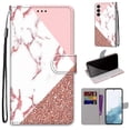 thumbnail image 1 of SaniMore Painted Wallet Case Compatible with Galaxy S23 Plus 5G, Stylish PU Leather Shell Magnetic Closure Shockproof Kickstand Case with Wrist Strap for Samsung Galaxy S23 Plus, Gold White Pink Marbl, 1 of 9