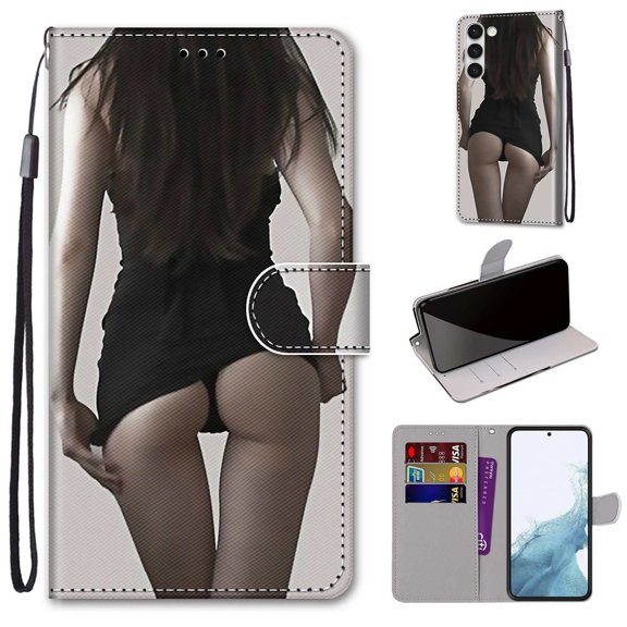 SaniMore Painted Wallet Case Compatible with Galaxy S23 Plus 5G, Stylish PU Leather Shell Magnetic Closure Shockproof Kickstand Case with Wrist Strap for Samsung Galaxy S23 Plus, Skirt Girl