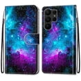 thumbnail image 1 of SaniMore Painted Wallet Case Compatible with Galaxy S23, Stylish PU Leather Shell Magnetic Closure Shockproof Kickstand Case with Wrist Strap for Samsung Galaxy S23, Purple Starry Night, 1 of 9