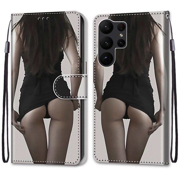 SaniMore Painted Wallet Case Compatible with Galaxy S23, Stylish PU Leather Shell Magnetic Closure Shockproof Kickstand Case with Wrist Strap for Samsung Galaxy S23, Skirt Girl