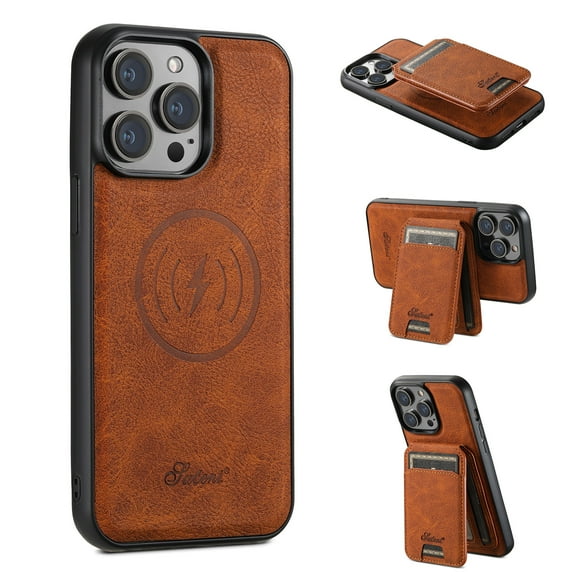 SaniMore Phone Case for iPhone 14 Pro Max (6.7" 2022), PU Leather Wear-resistant Magnetic Detachable Wallet Card Slots Flip Kickstand [Wireless Charging] Car Mount Shockproof Anti-fall, Khaki
