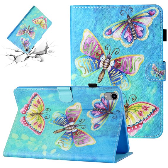 SaniMore Protective Case for iPad 10th Generation 10.9" 2022, PU Leather Case Color Painting Magnetic Clasp Card Slot Pen Holder Anti-slip Strip Auto Wake/Sleep Stand Shockproof TPU Shell, Butterflies